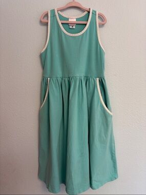 Hanna Andersson Turquoise Racer Back Dress with Cream Trim